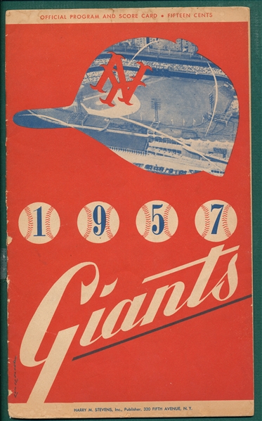 1956-57 New York Giants Scorecards & Yearbook Lot of (3) 