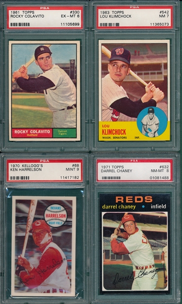 1961-71 Topps/Kelloggs Lot of (4) W/ 71T #632 Chaney PSA 8