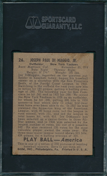 1939 Play Ball #26 Joe DiMaggio SGC 20