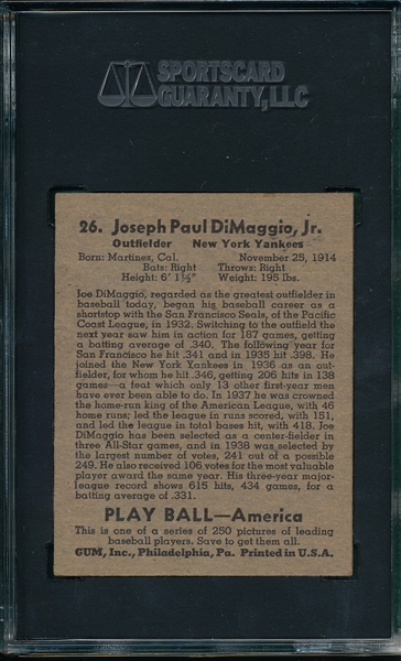 1939 Play Ball #26 Joe DiMaggio SGC 35