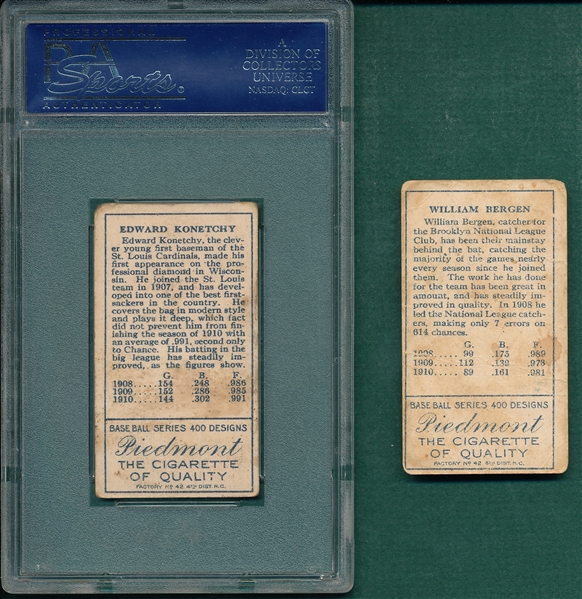 1911 T205 Bergen & Konetchy, (2) Card Lot, Piedmont Cigarettes PSA *Factory 42*