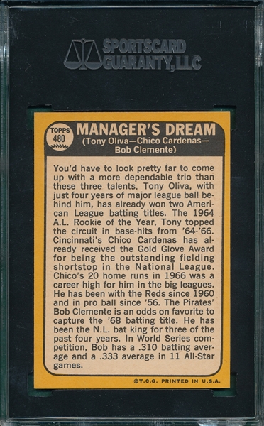 1968 Topps #480 Managers Dream W/ Clemente SGC 92