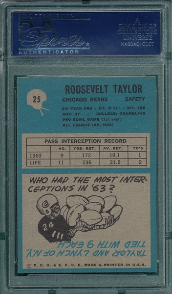 1964 Philadelphia #25 Roosevelt Taylor PSA 9 *MINT*
