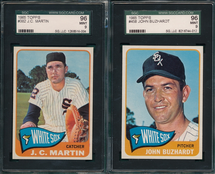 1965 Topps #382 Martin & #458 Buzhardt, (2) Card Lot of White Sox, SGC 96 *MINT*