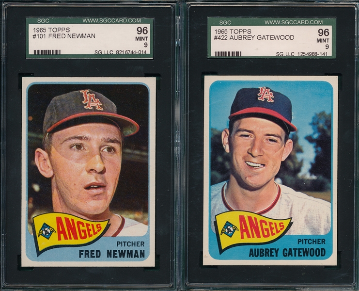 1965 Topps #101 Newman & #422 Gatewood, (2) Card Lot of Angels, SGC 96 *MINT*