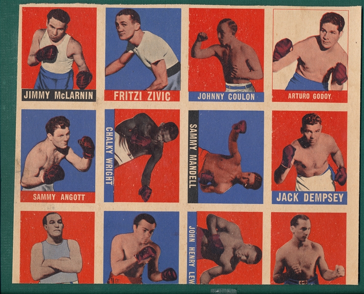 1948 Leaf Boxing Uncut Sheet W/ Jack Dempsey