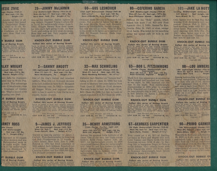 1948 Leaf Boxing Uncut Sheet W/ La Motta