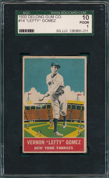 1933 DeLong #14 Lefty Gomez SGC 10