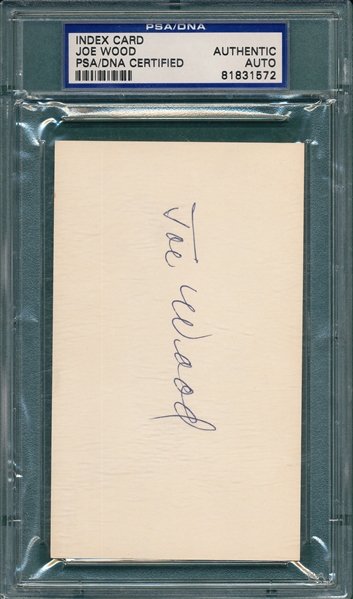 Joe Wood Autographed 3 X 5 Index Card PSA/DNA Authentic