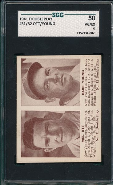 1941 Double Play #31/32 Ott/Young SGC 50