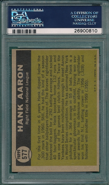 1961 Topps #577 Hank Aaron, AS PSA 5 *High #*