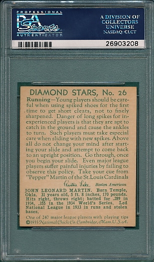 1934-36 Diamond Stars #26 Pepper Martin PSA 5