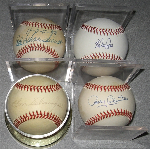 Lot of (4) Autographed Baseballs Colavito, Schoendienst, Gehringer & Ryan