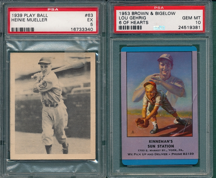 1939 Play Ball #63 Mueller PSA 5 & 1953 Brown & Bigelow Lou Gehrig PSA 10, Lot of (2)