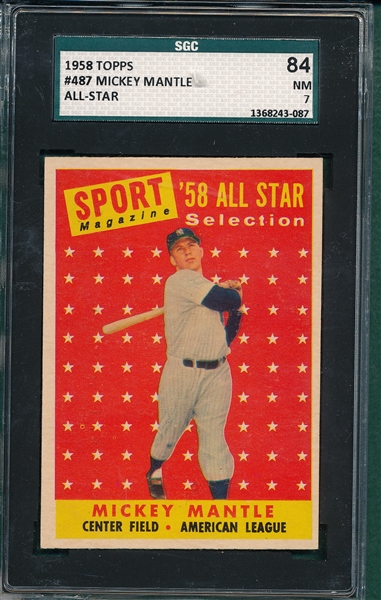 1958 Topps #487 Mickey Mantle, AS SGC 84