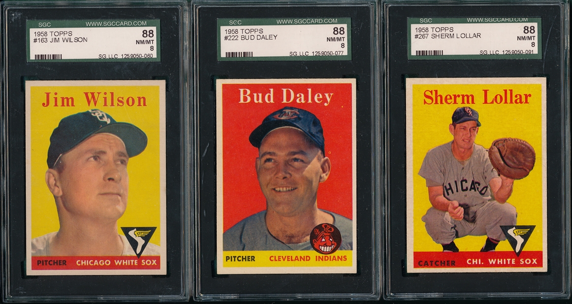 1958 Topps #163 Wilson, #222 Daley & #267 Lollar, Lot of (3) SGC 88