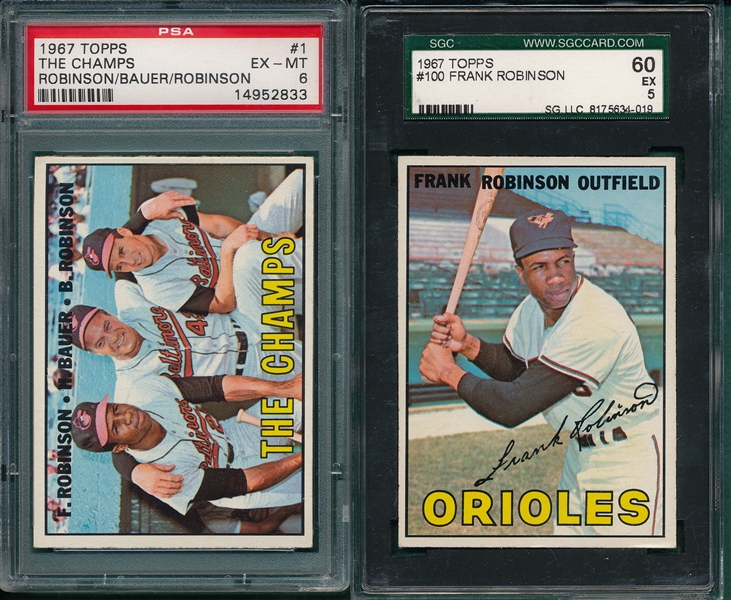 1967 Topps #1 The Champs PSA 6 & #100 F. Robinson SGC 60, Lot of (2)