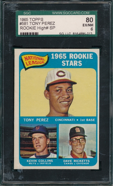 1965 Topps #581 Tony Perez SGC 80 *Rookie* *SP* *Hi #*