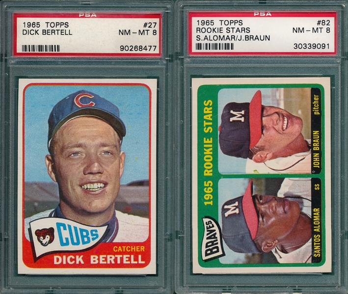 1965 Topps #27 Bertell & #82 Braves Rookies, Lot of (2) PSA 8