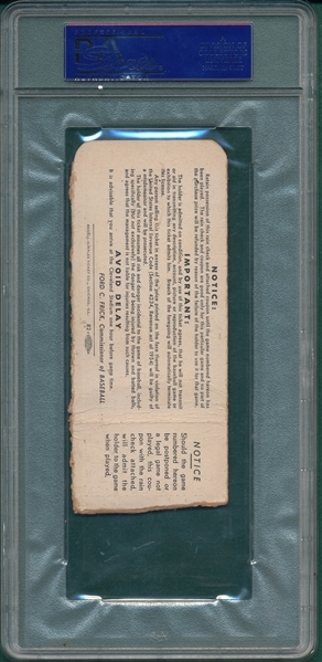 1954 WS Game 4 Giants vs. Indians, Ticket Stub, PSA Authentic