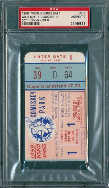 1959 WS Game 1 White Sox vs Dodgers, Ticket Stub, PSA Authentic