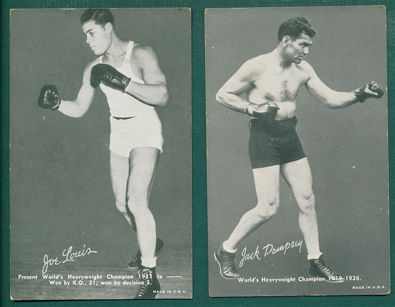 1948-49 Exhibits Champions Jack Dempsey & Joe Louis, Lot of (2)