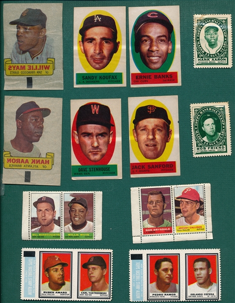 1961-66 Topps Inserts Lot of (16) W/ Mays, Koufax & Aaron