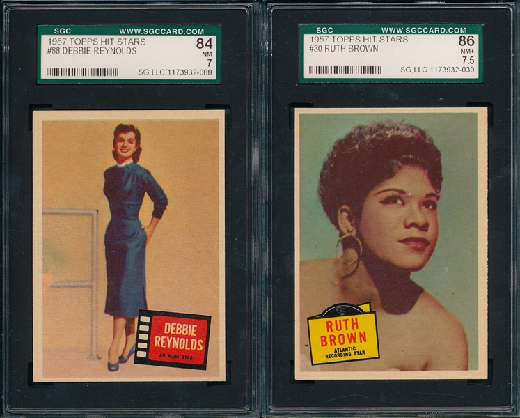1957 Topps Hit Stars #30 Ruth Brown SGC 86 & #88 Debbie Reynolds SGC 84, Lot of (2) 
