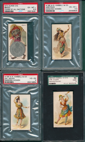 1889 N72 Coins All Nations Brazil & N186 Dancing Women (3), Lot of (4) SGC/PSA