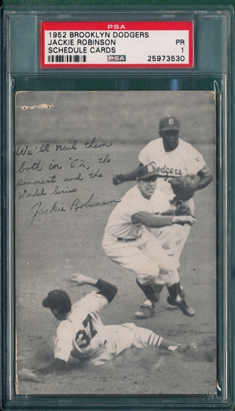 1952 Brooklyn Dodgers Schedule Cards Jackie Robinson PSA 1