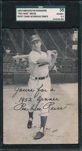 1952 Brooklyn Dodgers Schedule Card Pee Wee Reese SGC 35