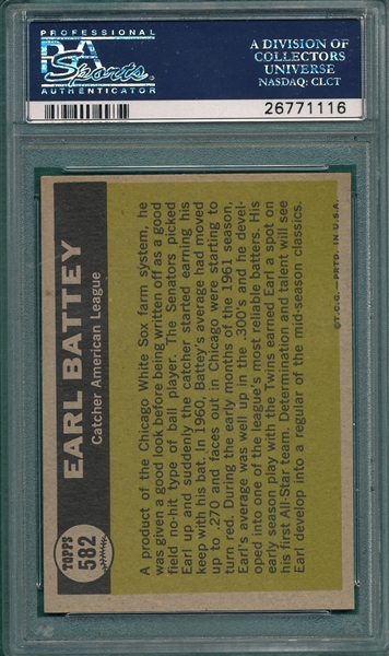 1961 Topps #582 Earl Battey, AS, PSA 8 *Hi #*