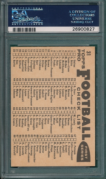 1959 Topps FB #31 Eagles Team, PSA 9 *MINT*