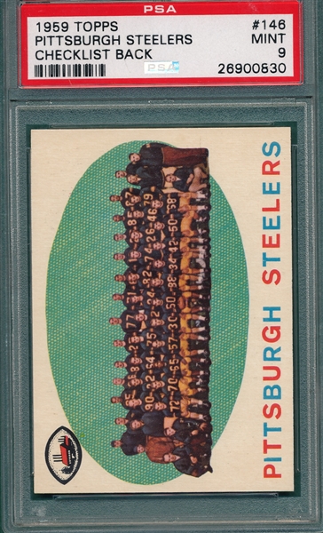 1959 Topps FB #146 Steelers Team, PSA 9 *MINT*