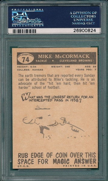 1959 Topps FB #74 Mike McCormack, PSA 8