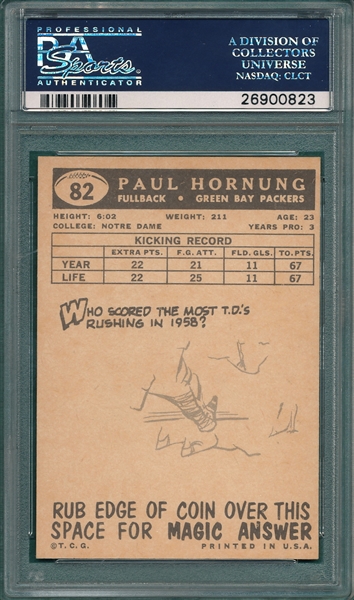 1959 Topps FB #82 Paul Hornung, PSA 8