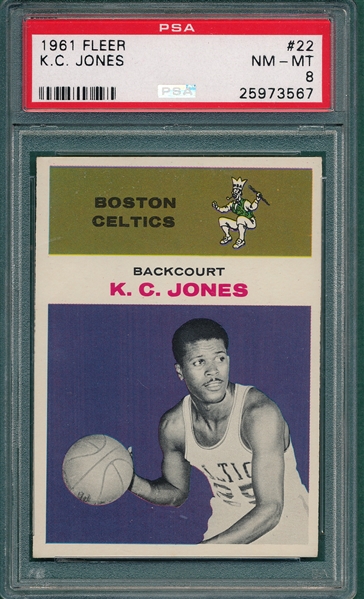 1961 Fleer BSKT #22 K. C. Jones PSA 8 *Rookie*