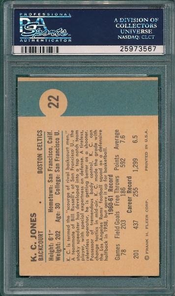 1961 Fleer BSKT #22 K. C. Jones PSA 8 *Rookie*