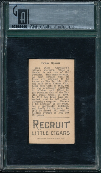 1912 T207 Ivan Olson Recruit Little Cigar GAI 4.5 *Print Error*