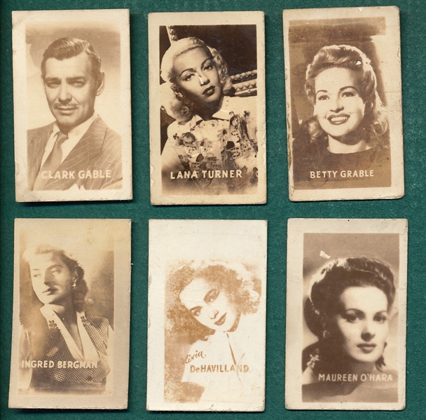 1948 Topps Magic Photo Stage & Screen, Complete Series F (22) W/ Turner, Grable, Bergman & Gable