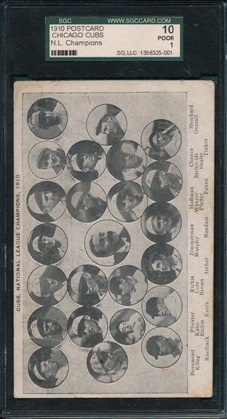 1910 Chicago Cubs, NL Champions, PC SGC 10