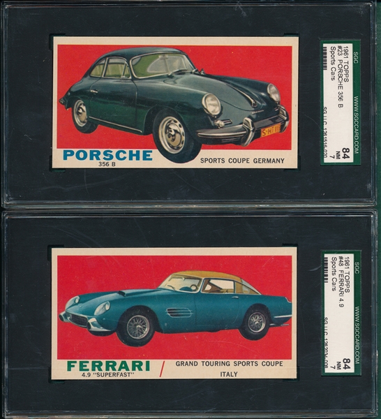 1961 Topps Sports Cars #23 Porsche & #48 Ferrari, Lot of (2) SGC 84