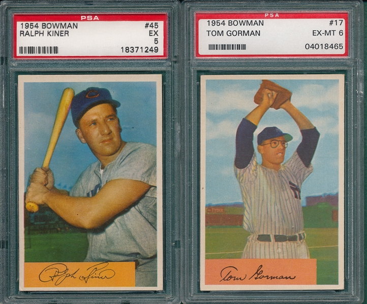 1954 Bowman #17 Gorman & #45 Kiner, Lot of (2) PSA