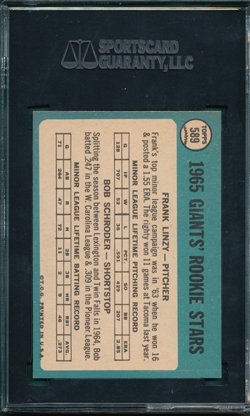 1965 Topps #589 Giants Rookies, SGC 96 *Hi #* *SP* *MINT*