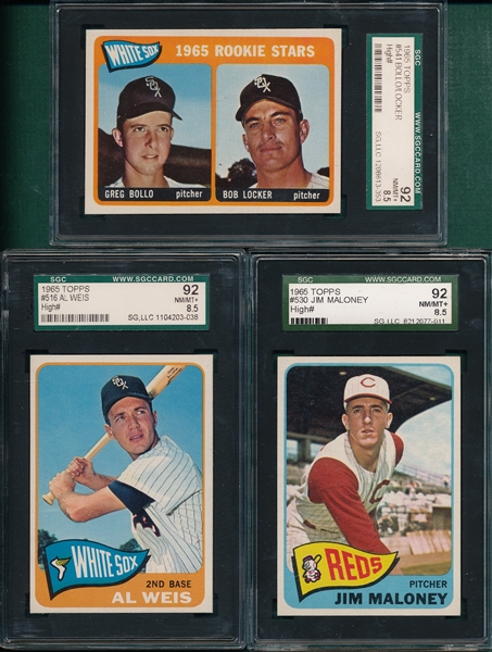 1965 Topps #516 Weis, #530 Maloney, and #541 White Sox Rookies, Lot of (3) SGC 92 *Hi #s* 