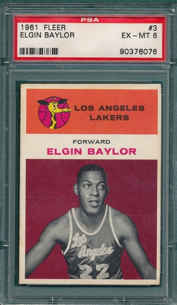 1961-62 Fleer BSKT #3 Elgin Baylor PSA 6 *Rookie*