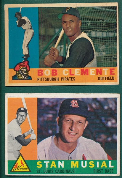 1960 Topps #250 Musial & #326 Clemente, Lot of (2) 