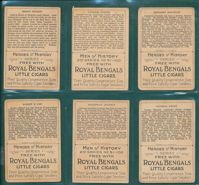 1911 T68 Men of History Royal Bengals Little Cigars Lot of (15) W/ Barnum Series 2