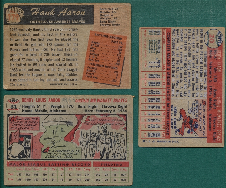 1955-57 Topps/Bowman Hank Aaron, Lot of (3)