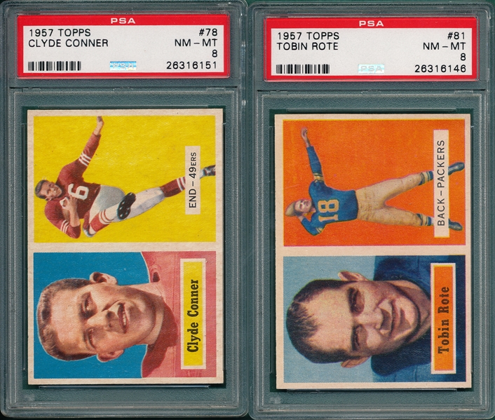 1957 Topps #78 Conner & #81 Rote, Lot of (2), PSA 8 